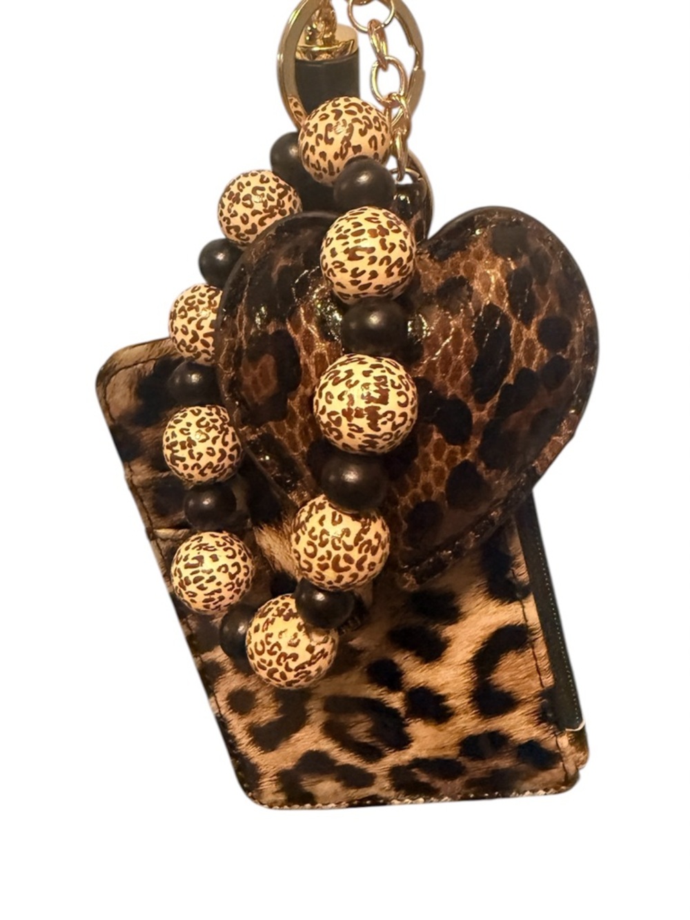 Leopard Print Wristlet Keychain Wallet Card Holder Tassel Charm Set - Picture 4 of 6